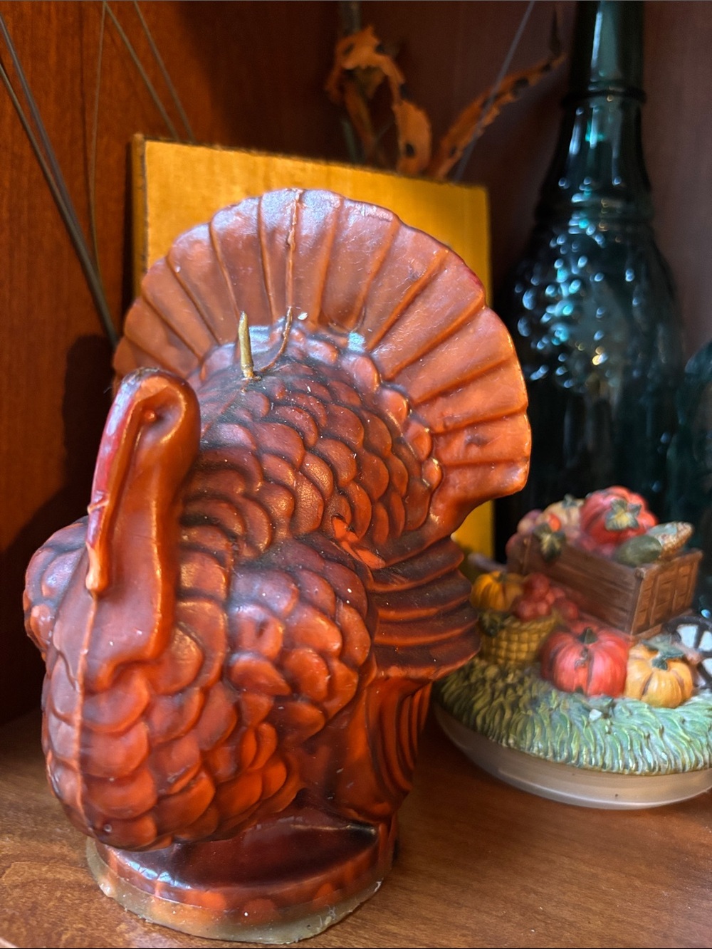 vintage 6.5-inch orange Thanksgiving turkey wax figural candle,